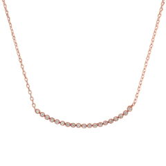 Fancy Jewelry Rose Gold Plated Sterling Silver CZ Thin Curved Bar Necklace