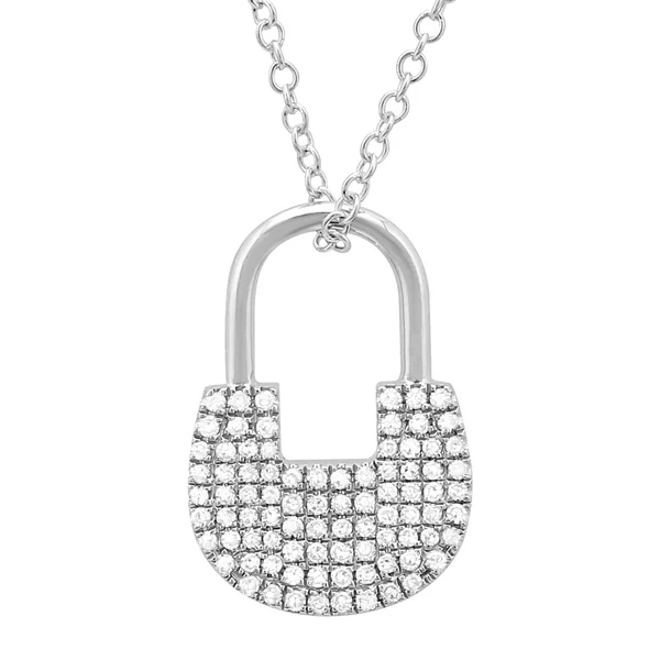 14K Yellow Gold Plated Sterling Silver Cubic Zirconia Lock Necklace Design