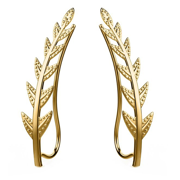 Ear Crawler Cuff Earrings Sterling Silver Ear Climber Studs Olive Leaf