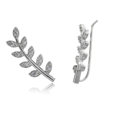 Landou Jewelry Sterling Silver Cubic Zirconia Leaf Ear Crawler Pin Earrings