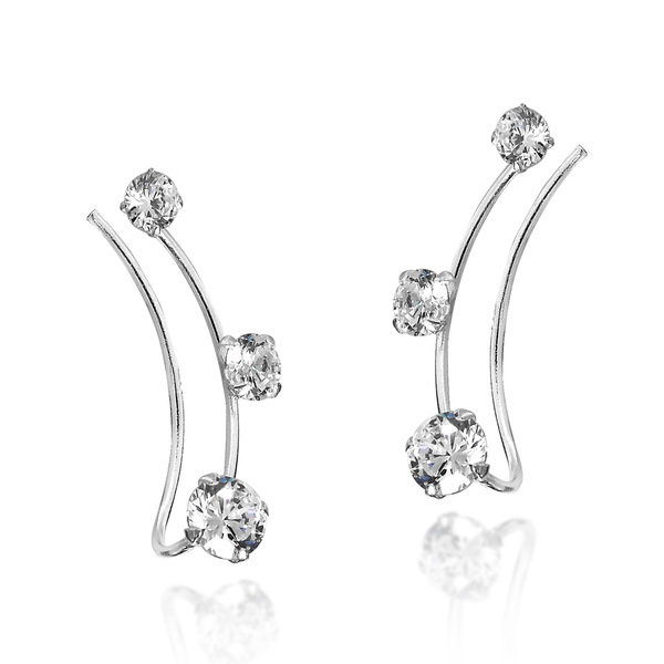 Sparkling Cubic Zirconia Thread Slide Sterling Silver Climber Earrings