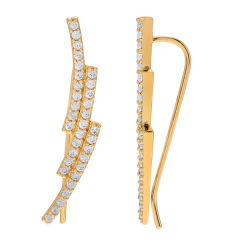 Sterling Silver Goldplated Cubic Zirconia Curved Ear Pin Crawler Earrings