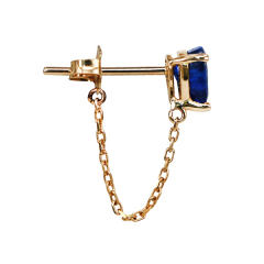 Sterling Silver Blue Sapphire Heart Shaped Hanging Chain Stud Earrings