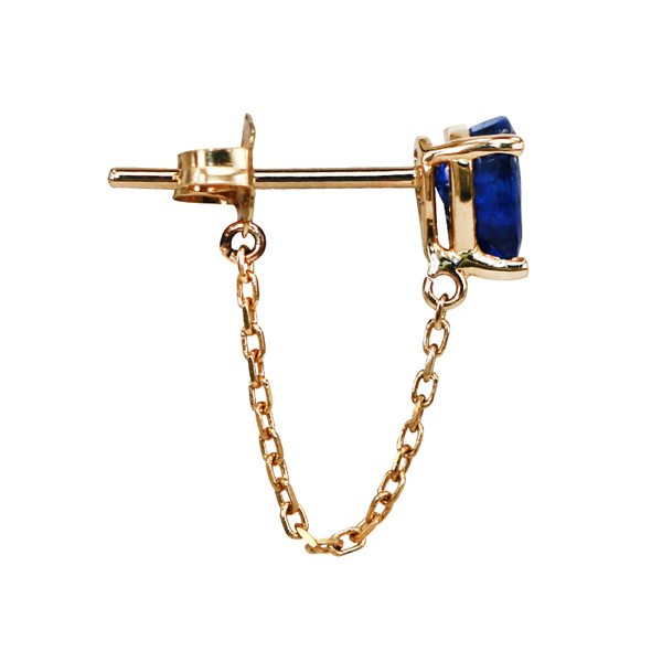 Sterling Silver Blue Sapphire Heart Shaped Hanging Chain Stud Earrings
