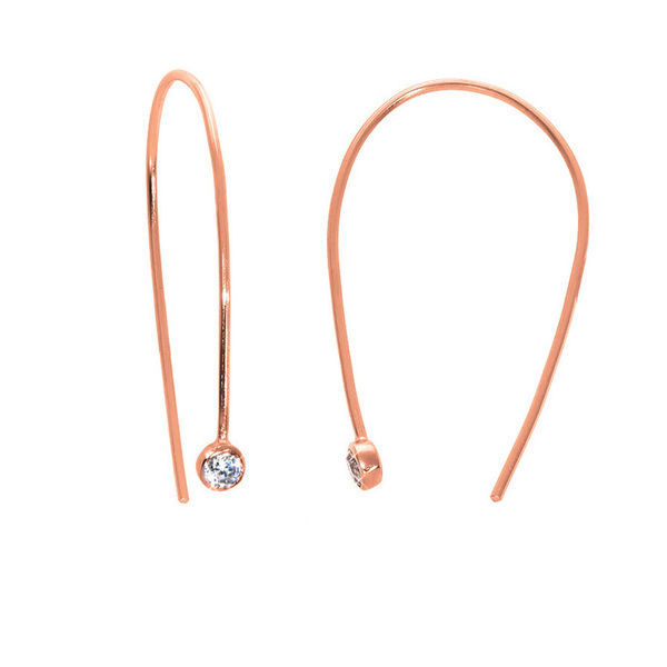 Solid Sterling Silver Bezel-set Cubic Zirconia Threader Pin Hook Earrings