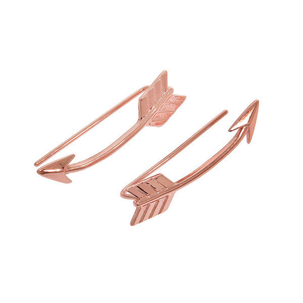 14K Rose Gold Plated High Polish Cupids Arrow Climber Earrings for Girl