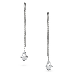925 Sterling Silver Hamsa Hand Symbol Long Chain Threader Earrings