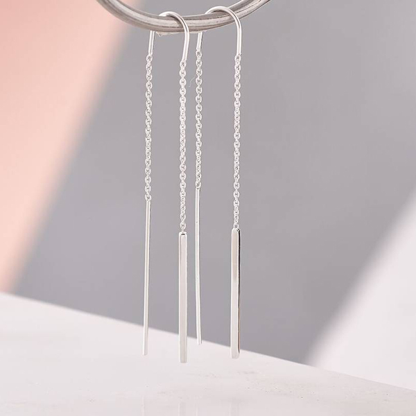 Fancy Jewelry 925 Sterling Silver Bar Dangle Threader Chain Earrings