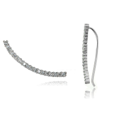 Sterling Silver Pave Set Cubic Zirconia Long Pin Ear Crawlers Earrings