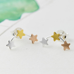 Petite Jewelry Sterling Silver Matt Finished Tri-color Plated Star Stud Earrings