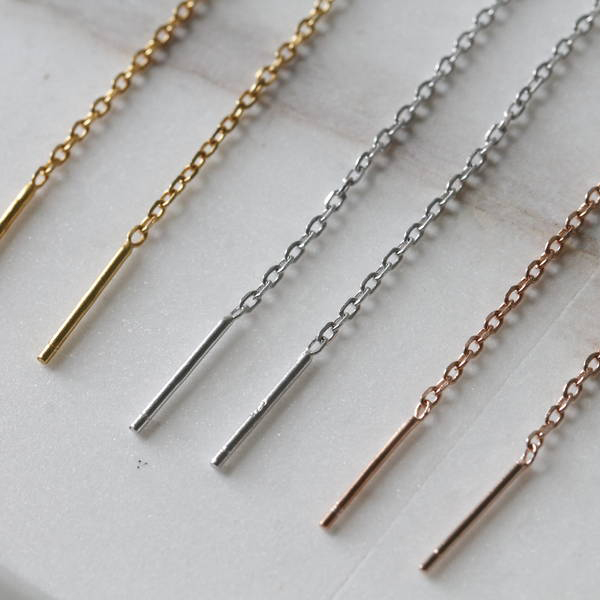 Simple Jewelry Sterling Silver Chain Earrings Ear Threader for Women
