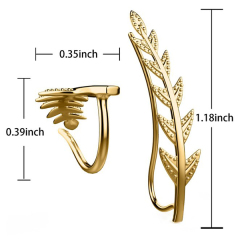 Ear Crawler Cuff Earrings Sterling Silver Ear Climber Studs Olive Leaf