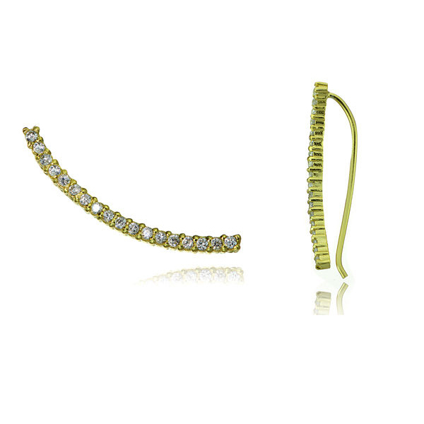 Sterling Silver Pave Set Cubic Zirconia Long Pin Ear Crawlers Earrings