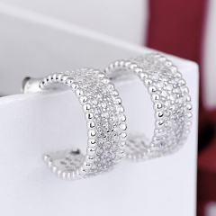 Popular Sterling Silver Pave Set Cubic Zirconia Wide Half Hoop Stud Earrings