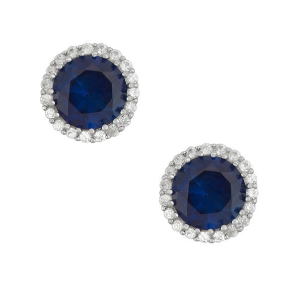 Sterling Silver Blue Sapphire and Whire Cubic Zirconia Hola Stud Earrings