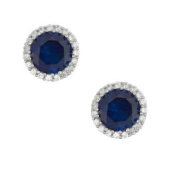 Sterling Silver Blue Sapphire and Whire Cubic Zirconia Hola Stud Earrings