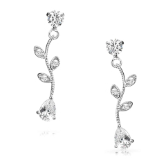 Teardrop Cubic Zirconia Vine Leaf 925 Sterling Silver Dangle Earrings