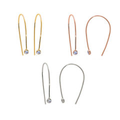 Solid Sterling Silver Bezel-set Cubic Zirconia Threader Pin Hook Earrings