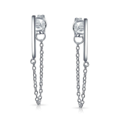 Women Jewelry Modern Bar Chain Earrings 925 Sterling Silver Studs