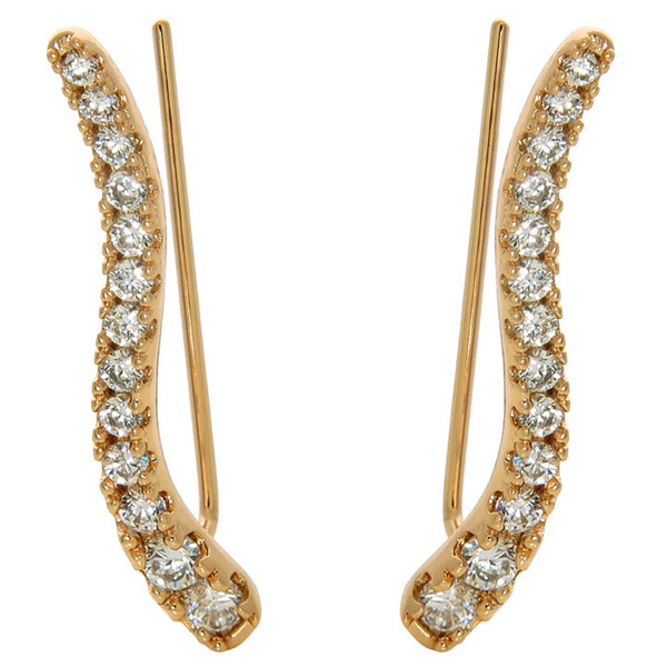 Rose Gold Plated Sterling Silver Cubic Zirconia Wave Ear Climber Earrings