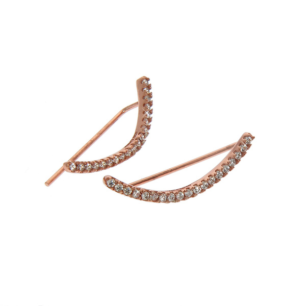 Fashion Sterling Silver Pave Cubic Zirconia Arc Ear Cuff Climber Earrings