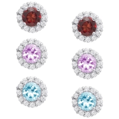 Sterling Silver Gemstone and Cubic Zirconia Stud Earrings Set for Spanish