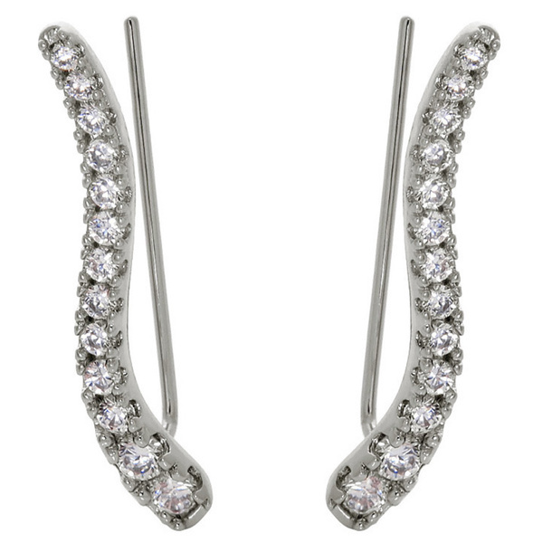 Rose Gold Plated Sterling Silver Cubic Zirconia Wave Ear Climber Earrings