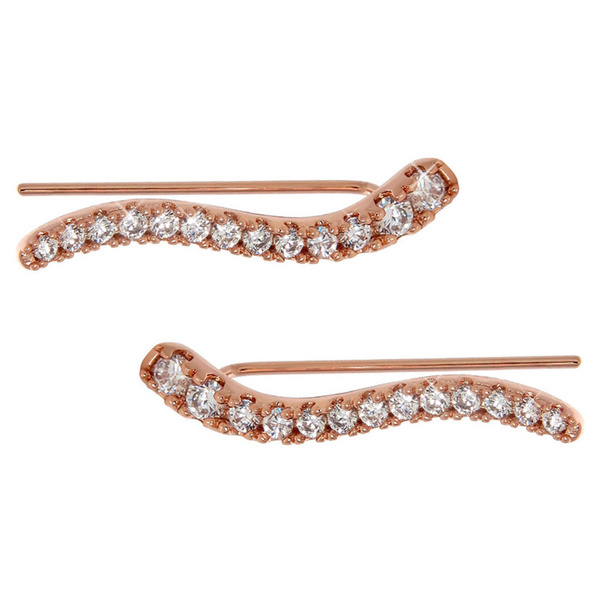 Rose Gold Plated Sterling Silver Cubic Zirconia Wave Ear Climber Earrings