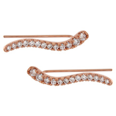 Rose Gold Plated Sterling Silver Cubic Zirconia Wave Ear Climber Earrings