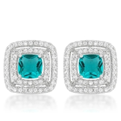 Fine Jewelry Sterling Silver Aqua and White Cubic Zirconia Halo Stud Earrings