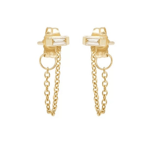 Fashion Sterling Silver Rose Gold Plated Baguette Cut Chain Earrings Studs