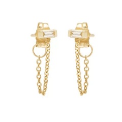 Fashion Sterling Silver Rose Gold Plated Baguette Cut Chain Earrings Studs
