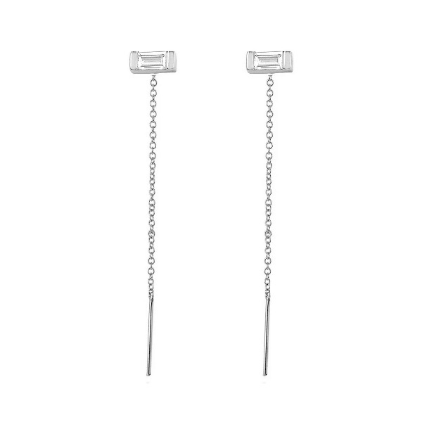 Women Jewelry Sterling Silver Baguette Cut Cubic Zirconia Threader Earrings