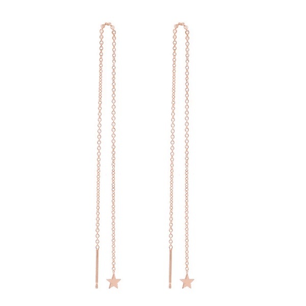Fashion Sterling Silver Tiny Rose Gold Plated Star Threader Chain Earrings