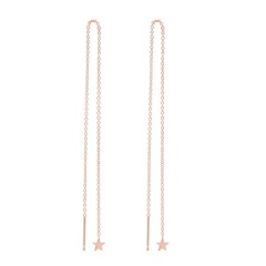 Fashion Sterling Silver Tiny Rose Gold Plated Star Threader Chain Earrings