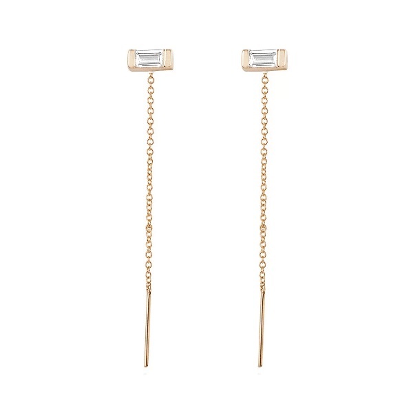 Women Jewelry Sterling Silver Baguette Cut Cubic Zirconia Threader Earrings