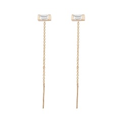 Women Jewelry Sterling Silver Baguette Cut Cubic Zirconia Threader Earrings