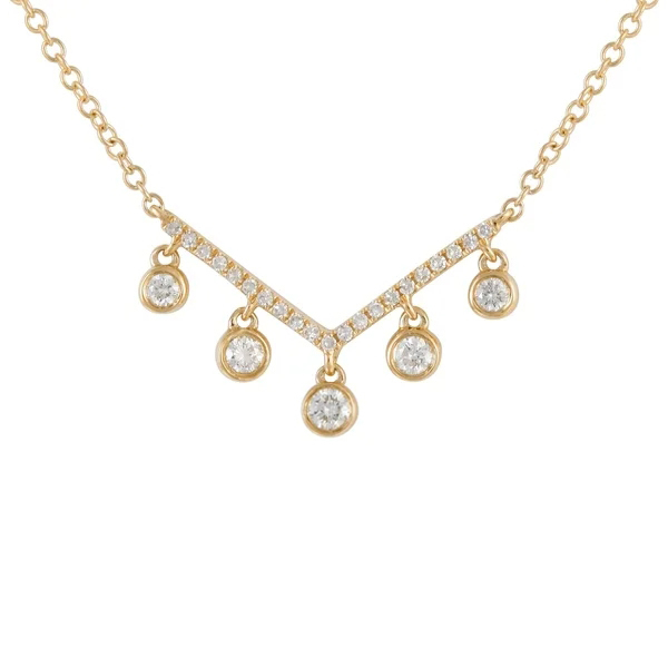 Rose Gold Plated Sterling Silver V Shaped Dangle Cubic Zirconia Necklace