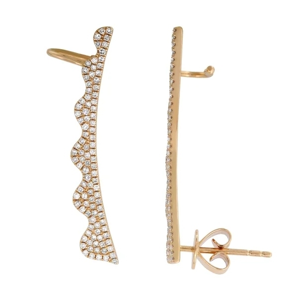 Rose Gold Plated Sterling Silver Cubic Zirconia Curved Wave Climber Stud Earrings