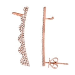 Rose Gold Plated Sterling Silver Cubic Zirconia Curved Wave Climber Stud Earrings