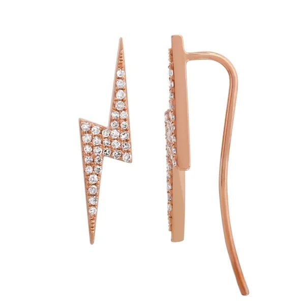 14K Yellow Gold Sterling Silver CZ Lightning Bolt Crawler Earrings for Women