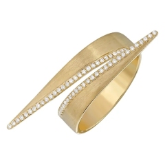 Fashion Sterling Silver Matt Gold Finished Cubic Zirconia Open Size Band Ring