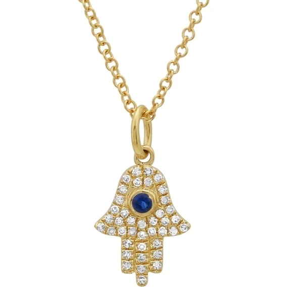 Fashion Sterling Silver White and Blue Sapphire Hamsa Hand Necklace