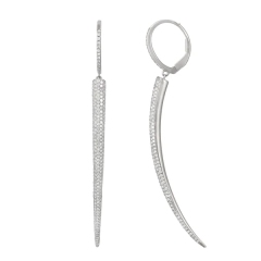 French Lock Earrings Sterling Silver CZ Elephant Tusk Shaped Hoop Stud Earrings
