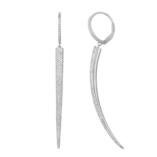 French Lock Earrings Sterling Silver CZ Elephant Tusk Shaped Hoop Stud Earrings