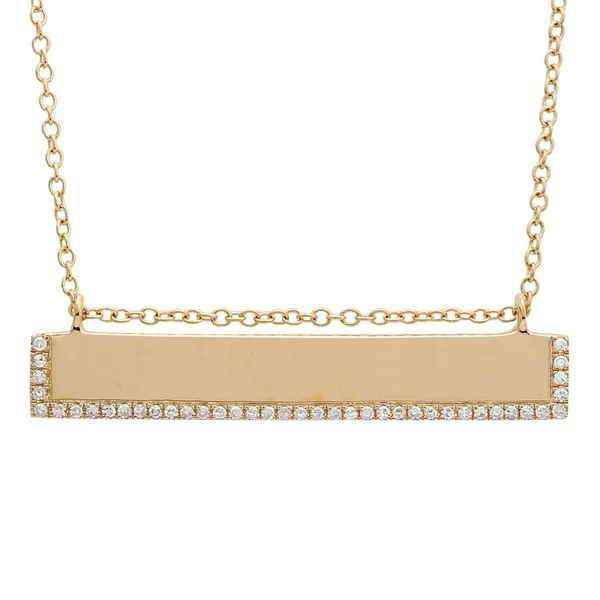 14K Yellow Gold Cable Chain Necklace Cubic Zirconia Bar Necklace for Women