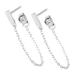 New Design Sterling Silver Bar Stud with Hanging Chain Earrings for Women