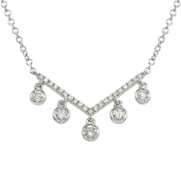 Rose Gold Plated Sterling Silver V Shaped Dangle Cubic Zirconia Necklace