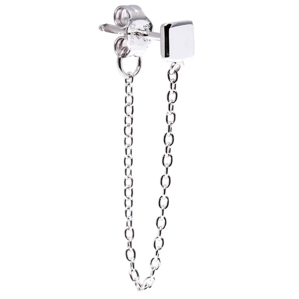 New Design Sterling Silver Square Stud with Hanging Chain Earrings