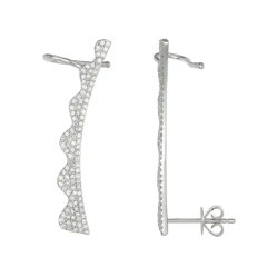 Rose Gold Plated Sterling Silver Cubic Zirconia Curved Wave Climber Stud Earrings
